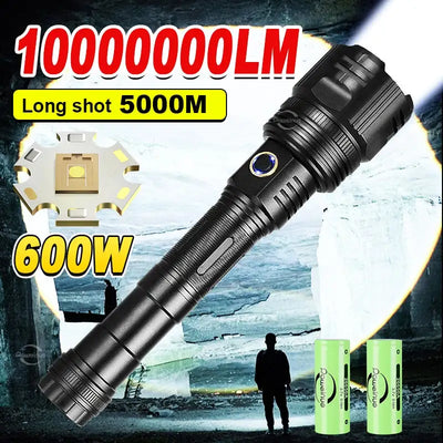1000000LM 600W LED Powerful Flashlight USB Recharge Flash Light 12000MAh  LED Flashlight Zoom Tactical Lantern Long Shot Torch