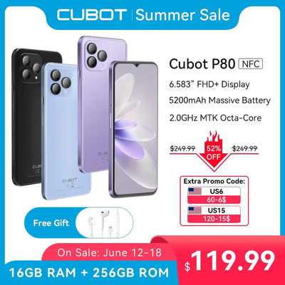 Cubot P80, 2023 New Global Version Smartphone, 8GB RAM, 256GB ROM, NFC, 6.583 Inch FHD+ Screen, 48MP+24MP, Android 13, 5200mAh