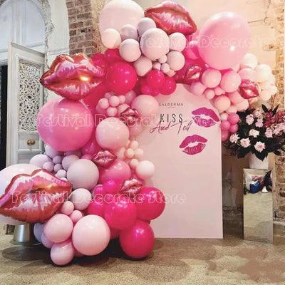 113pcs Lips Balloons Garland Kit Rose Red Macaron Pink Latex Balloon for Girl Valentine's Day Wedding Bachelorette Party Decor