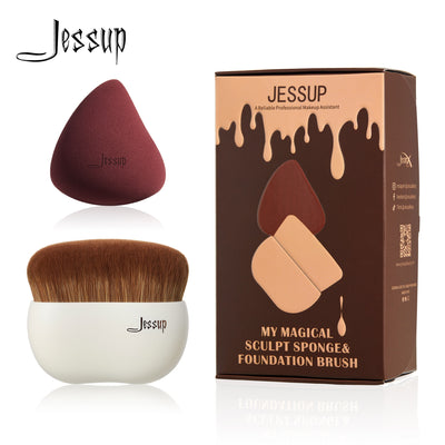 Jessup Makeup Brush Foundation Brush with Makeup Sponge,Contour Blush Concealer Highlight, T882