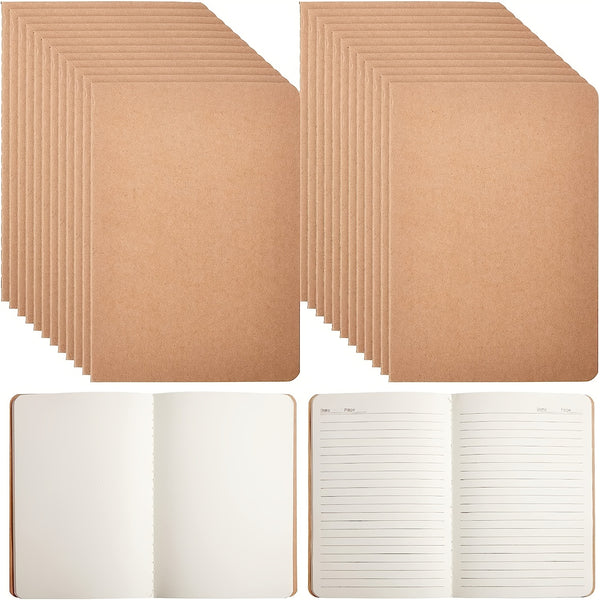24pcs Kraft Notebooks With Lined Paper Bulk Pack 21.08 Cm X 13.97 Cm, A5 Size 60 Lined Ivory Pages 80 Gsm,