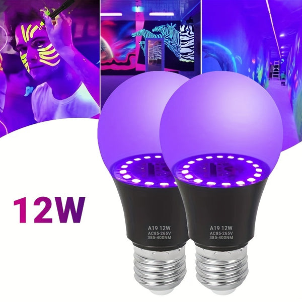 1pc/2pcs LED Black Light Bulbs, 12W UV Black Light Blub, AC 85-265V, UVA Level 385-400nm, Glow In The Dark