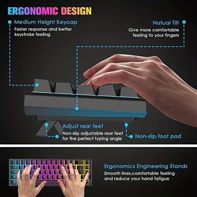 60% Gaming Keyboard, RGB Chroma Backlight Wried Ultra Compact Mini Mechanical Keyboard, Red Switches 68-Key Full Key Anti-Ghosting, For PC, MAC, PS4 Gamers
