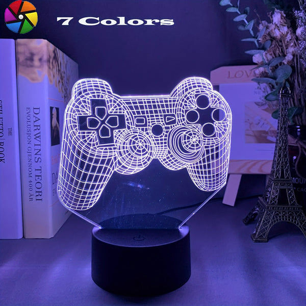 1pc 3D Night Light, Game Handle, Bedside Lamp, Acrylic Plate Table Lamp, LED Smart Black Touch Strip, 7 Colors, Warm White Mini Table Lamp