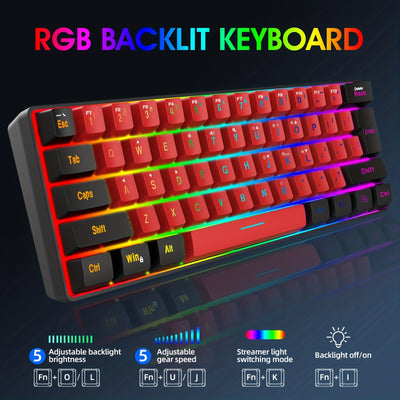 60% Wired Gaming Keyboard - Snpurdiri Real RGB Mini Keyboard With Waterproof Splash, 61 Keys Compact Keyboard For PC/Mac Gamers, Typists & Travelers - Easy To Carry!