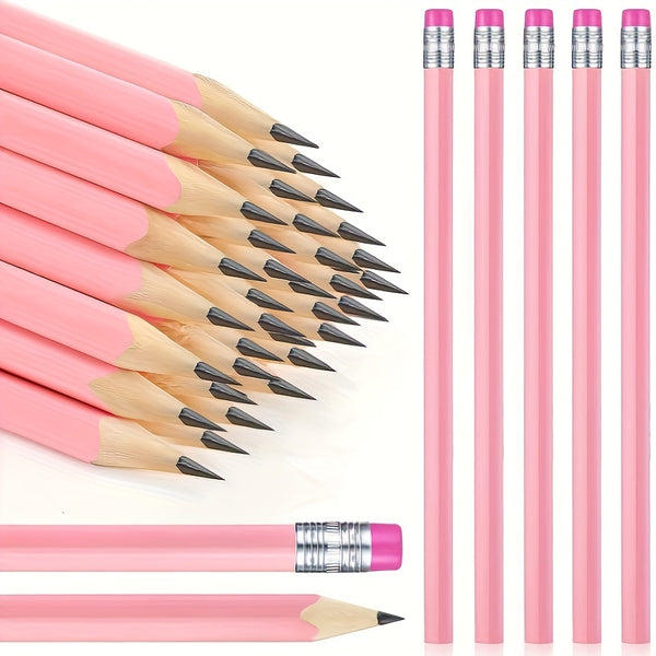 30pcs HB Graphite Pencil Pack With Eraser - Perfect For School, Drawing, Sketching, Bridal Shower, Students' Shower, And Office Supplies - Pink Wood Pencils