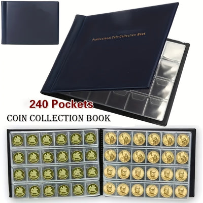 1pc 240 Pockets Slotted Small Coin Storage Album, Commemorative Coin Collection Book Container, Flip Coin Storage Book