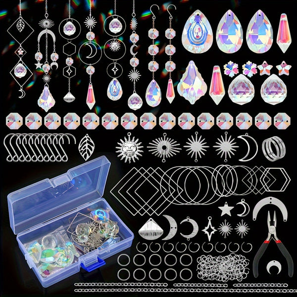 200pcs DIY Suncatcher Making Kits For Adults Crystal Sun Catchers Crafts With Hooks Chains Pendants Rainbow Maker For Window Hanging Prism