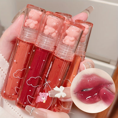 Strawberry Bear Water Gloss Lip Glaze Mirror Brightening Lipstick Long Lasting Non Fade Moisturizing Hydrating Lip Gloss