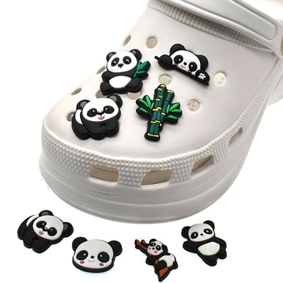 9pcs Panda Theme Shoes Decoration Charms For Clogs Jigs Bubble Slides Sandals, PVC Shoe Decorations Accessories