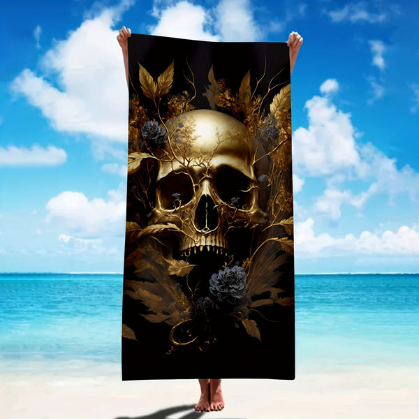 Modern Skull Graphic Beach Towel - Large, Soft, And Absorbent Microfiber Towel For Sunscreen, Swimming, And Travel - Perfect Beach Accessory And Holiday Gift