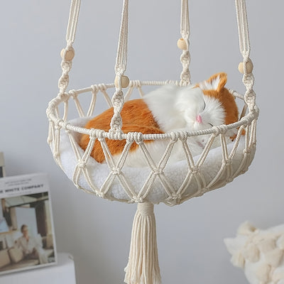 Hanging Cat Swing Bed, Woven Rope Cat Hammock Basket, Comfortable Pet Cradle Pet Swing Bed For Indoor Cats