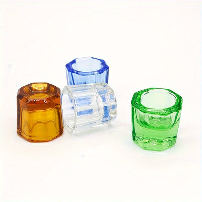 1pc Nail Art  Octagonal Glass Cup Holder, Manicure Special Liquid Mixing Cup, Liquid Cup, Nail Cleaning Cup