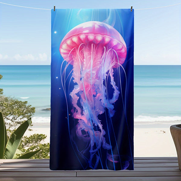 Fantasy Novel Bioluminescent Jellyfish Ocean Life Printed Beach Towel, Large Size Light Weight Super Soft Microfiber Beach Towel for Summer Beach Camping Climbing Picnic BBQ