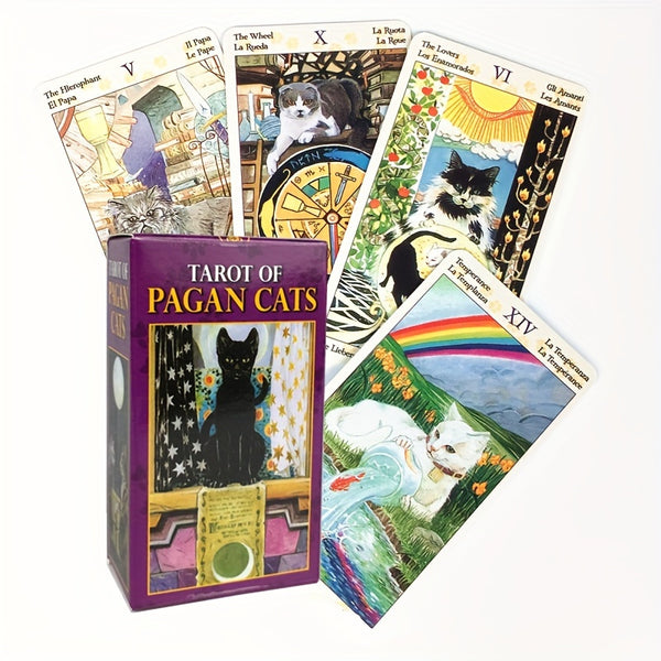 Pagan Cats Cards，78pcs Full-Color Cards，Mini Divination Tarot Deck, Fortune Telling Game Cards，Family Party Board Game Cards