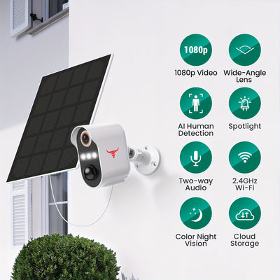 Security Camera Wireless Outdoor, Solar Security Camera With AI Human Detection, Color Night Vison, 2-way Audio, 2.4G Wi-Fi, Cloud Storage, Rechargeable Battery Included, Outdoor Battery Powered IP Security Camera For Home Security
