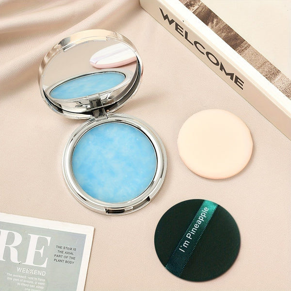 Blue Sky White Clouds Oil Control Firming Shaping Powder - Matte Soft Jelly Texture Makeup Setting Powder with Powder Puff - Durable Waterproof Flawless Light Weight Face Cosmetics