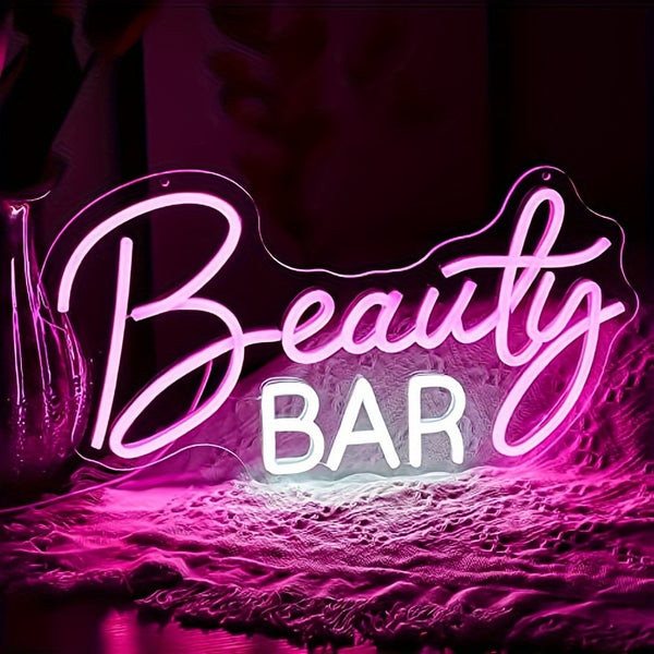 1pc Beauty Bar Letter Neon Sign Light, For Wall Decoration With Dimmable Switch, USB Powered Light Up Pink Led Neon Sign,  Atmosphere Decoration Light (42*22cm)