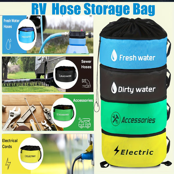 4pcs Waterproof RV Camper Hose Storage Bags, RV Camping Trailer Accessories, Water Sewer Hose Storage Bags, Electrical Cords Organizer Combo