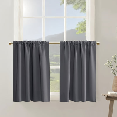 2PC Dark Grey Short Curtain Tier Blackout Small Curtains For Small Windows, Kitchen, Bathroom, Basement, Cabinet, Camper Caravan, RV, Bedroom Home Decor