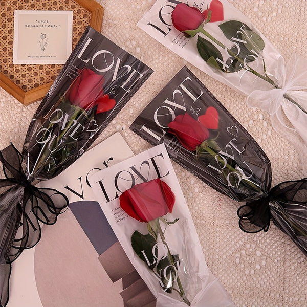 20pcs,Flower Packaging Bag, Single Rose Opp Bag, Valentine's Day Single Bouquet Packaging Bag, DIY Packaging Paper Flowers