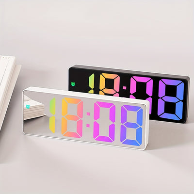 1pc, LED Digital Electronic Clock Bedside Alarm Clock, 3-level Adjustable Brightness With Temperature Display Mirror Alarm Clock, Clock For Bedroom, Room Decor, Home Decor