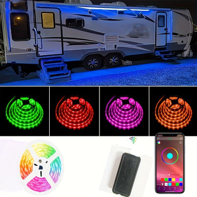 RV Awning Lights, 16.5FT 12V Multi-Color Exterior Neon Accent Underbody Strip Lights For Camper Motorhome With Extension Cable, Music Sync, Waterproof