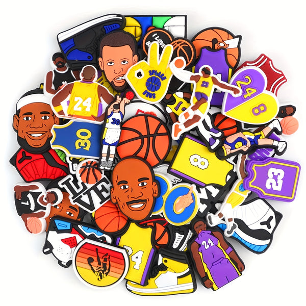 20pcs Random Basketball Shoe Charms, Sports Team Shoe Pins Accessories Decoration For Adult Men Teens Boys