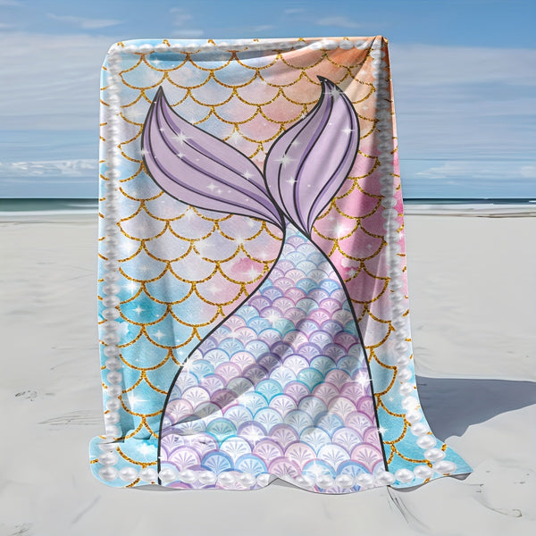 Mermaid Tail Print Beach Towel, Quick Drying Sandproof Beach Mat, Absorbent Soft & Comfortable Beach Blanket, Beach Essentials, Travel Supplies