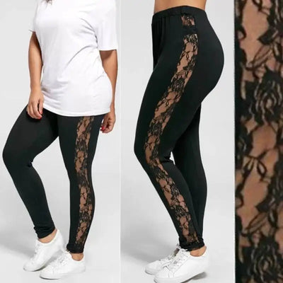 Fashion Women Mesh Lace Skinny Stretch Pencil Pants Black Leggings Plus Size L-3XL