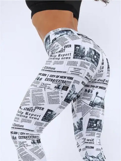Workout Leggings Black White Highstreet Newspaper Letter Print Streetwear Legging 2019 Summer Fitness Women Sexy Casual Trousers