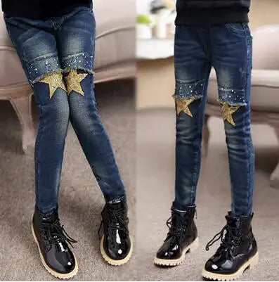 spring autumn childrens clothes girls jeans casual slim denim blue baby girl jeans big kids pencil jeans long trousers