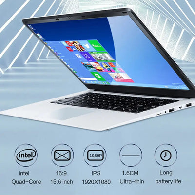 NEW 15.6 inch Student Laptop intel J3455 Quad Core 8GB RAM 128GB 256GB 512GB SSD Notebook Ultrabook IPS 1920x1080 Netbook