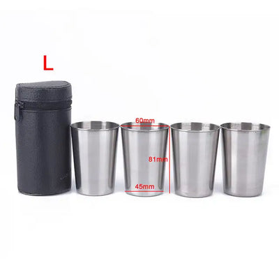 Outdoor Camping Cup Tableware 30ml/70ml/170ml Travel Cups Set Stainless Steel Cover Mug Drinking Coffee Tea Beer With Case