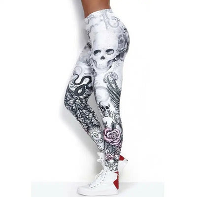 Women Hip Hop Skull Print High Waist Leggings Workout Skinny Leggings Sports Running Gym Fitness Stretch Long Trousers  Bottoms