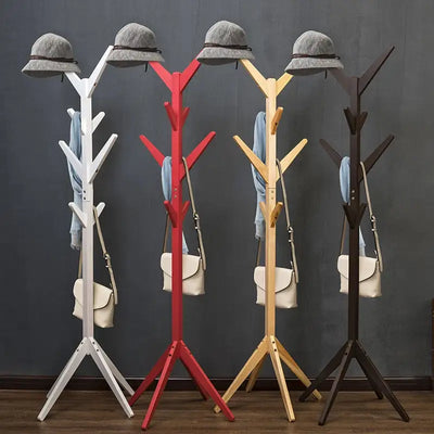 Solid Wood Coat Rack 8-Hook Clothes Hanger Hat Stand Floor Home Bedroom Storage Organizer Minimalist Modern Decorative Furniture
