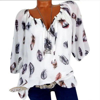 4XL Plus Size Women Tunic Shirt 2020 Summer 3/4 Sleeve Floral Print V-neck Blouses And Tops With Button Big Size Women Clothing