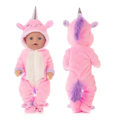 Baby New Born Fit 17 inch 43cm Doll Clothes Accessories Red Purple Blue Unicorn Suit For Baby Birthday Gift