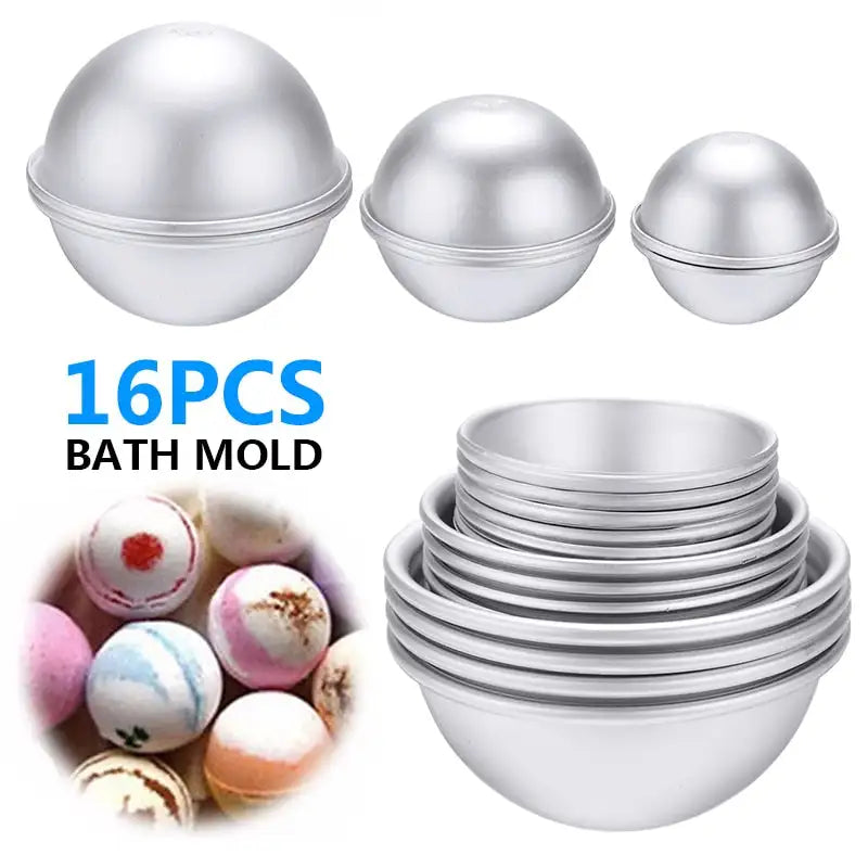 16pcs Semicircle Sphere Bath Mold Aluminium Alloy Bath Bomb Molds DIY Bathing Tool Salt Ball Homemade Crafting Gifts Mould