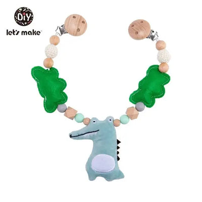 Let's Make Wood Teether Baby Bed Hanging Rattles Toy Make Noise Bird Elephant Shape Crochet Beads Bracelet Pram Clip Baby Rattle