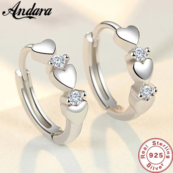 Fashion 925 Sterling Silver Earrings Heart Zircon Small Earrings For Women Jewelry Gifts