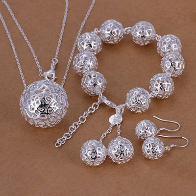 Fine 925 sterling silver wedding Women jewelry exquisite hollow necklace bracelets Earrings set fashion jewelry Set S110