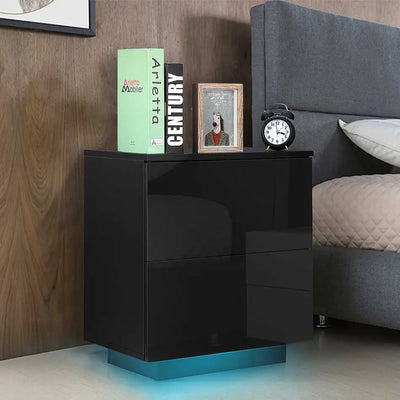 High Quality Nightstand with 2 Drawer Modern Bedside Table Magazine Cabinet Storage Bedroom Furniture Small Night Table with LED
