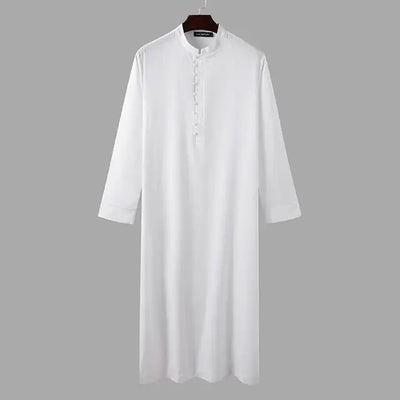 Muslim Men Jubba Thobe Long Sleeve Solid Color Breathable Robes 2021 Stand Collar Islamic Arabic Kaftan Men Abaya S-5XL INCERUN