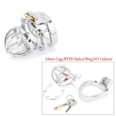 Best CBT Male Chastity Belt Device Stainless Steel Cock Cage Penis Ring Lock with Urethral Catheter Spiked Ring Sex Toys For Men