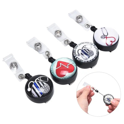 Heart Doctors Nurse Office Retractable Reel ID Pull Badge Lanyard Name Tag Holder Key Ring Chain Clips