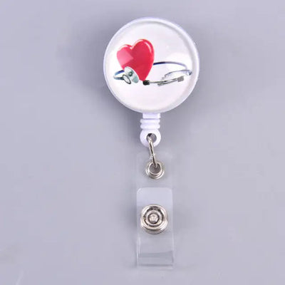 Heart Doctors Nurse Office Retractable Reel ID Pull Badge Lanyard Name Tag Holder Key Ring Chain Clips