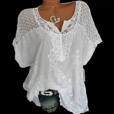 Summer Short Sleeve Womens Blouses And Tops Loose White Lace Patchwork Shirt Plus Size 4xl 5xl Women Tops Casual Clothes