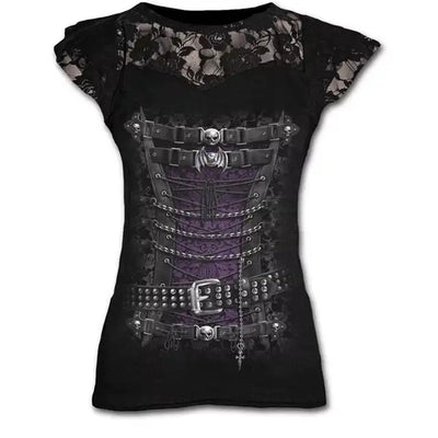 New Slim Goth Plus Size S-5XL Graphic Lace T Shirts for Women Gothic Clothing Punk Tees Ladies Y2k Tops Summer Tshirt
