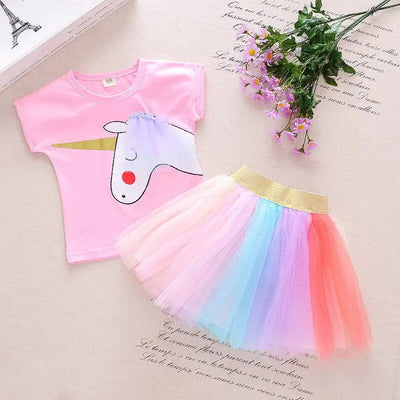 Designer Brand Kids Luxury Clothes Girls Two Piece Outfits 5 to 6 Years T-shirts Tops + Mesh Skirt Childrens Bebes Jogging Suits